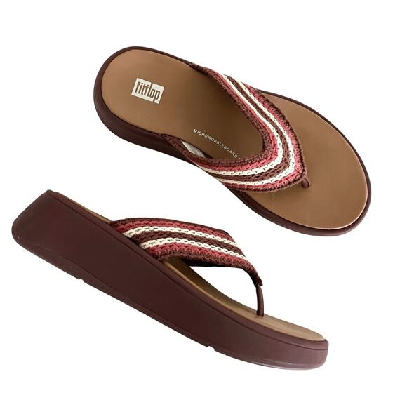 FitFlop F-Mode Crochet Flatform Sandals Clay Brown Sz 6 Boho Coastal Comfort - Picture 2 of 9